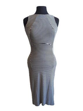 Banana Republic Black & White Stripe Ponte Bodycon Midi Dress | Size 0